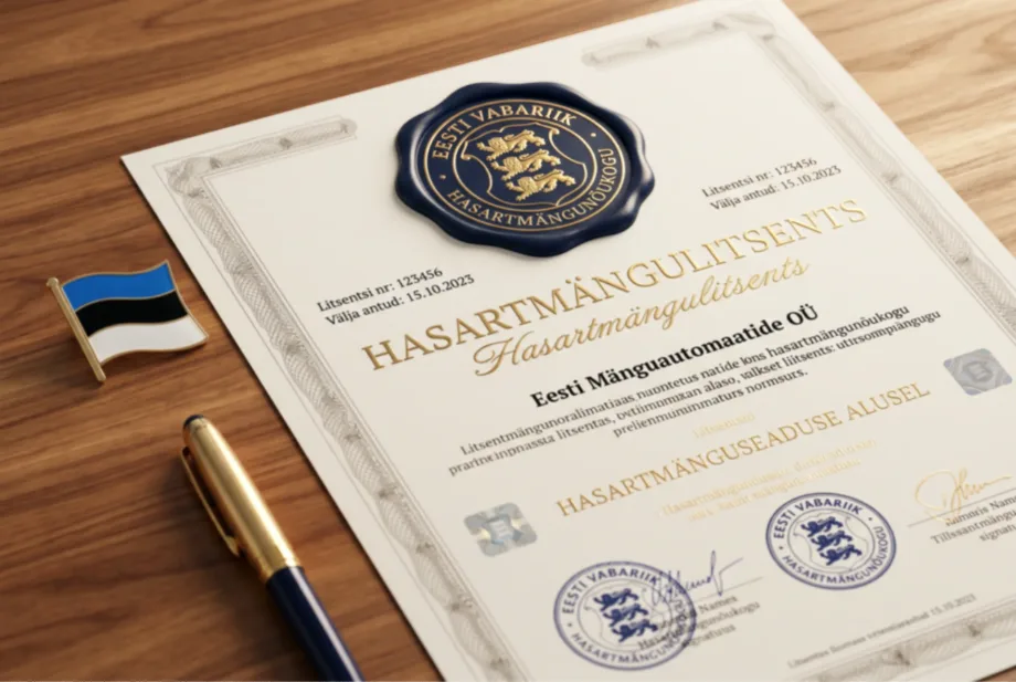 Eesti ametlik dokument hasartmängulitsentsi sümboliseerimas